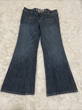 Mossimo Supply Co. Vintage Y2K Style Wide Leg Flare Jeans Front Patch Pockets